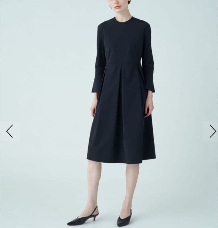 美品 ボールジィ 洗える ストレッチタフタ ボックスタックワンピース 34 濃紺