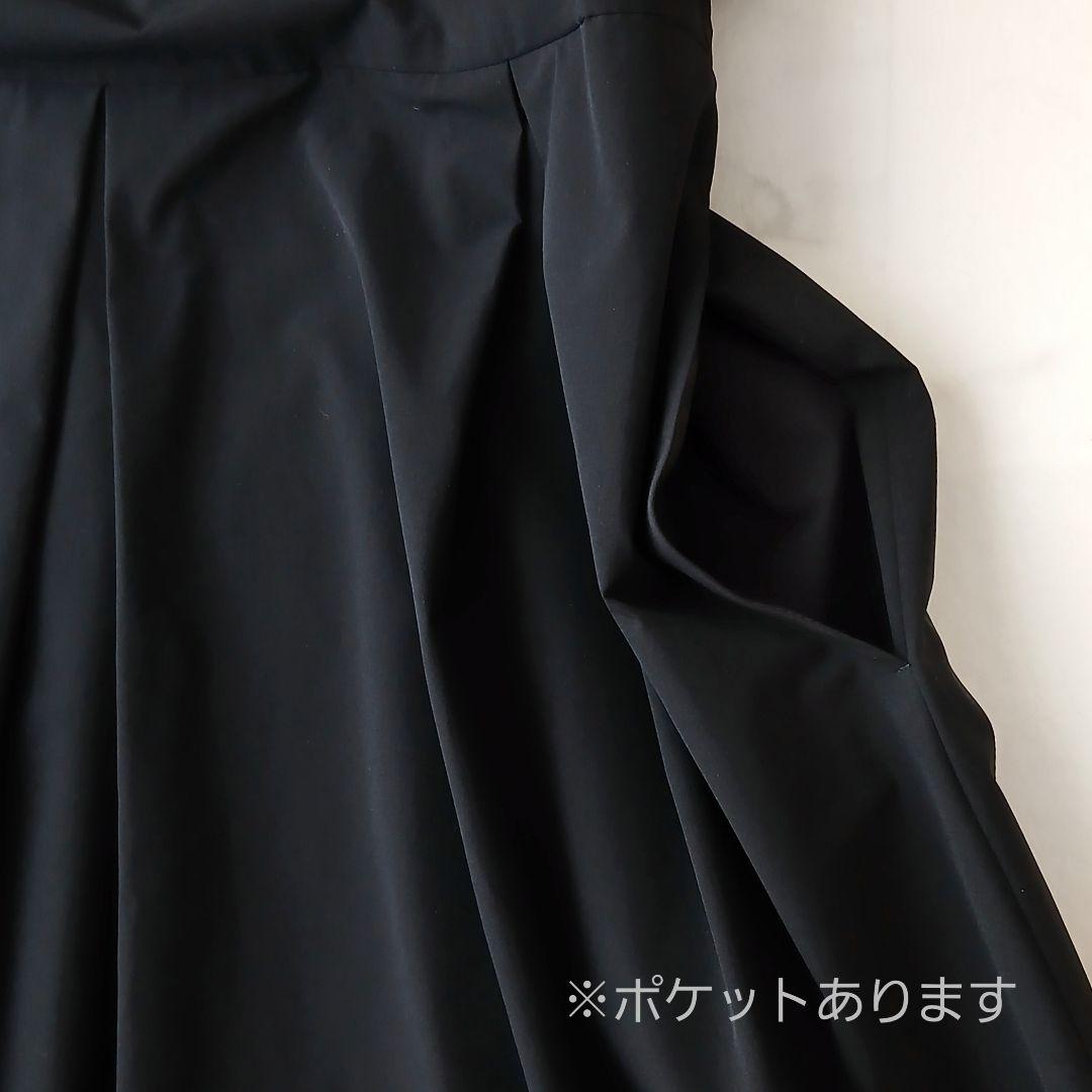 美品 ボールジィ 洗える ストレッチタフタ ボックスタックワンピース 34 濃紺