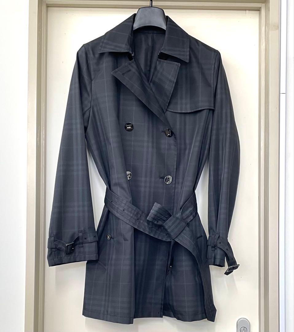 【TK】美品Burberry LONDON トレンチコーハーフ丈 チェック 黒系