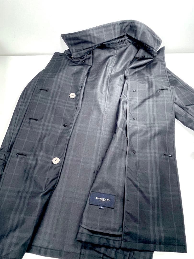 【TK】美品Burberry LONDON トレンチコーハーフ丈 チェック 黒系
