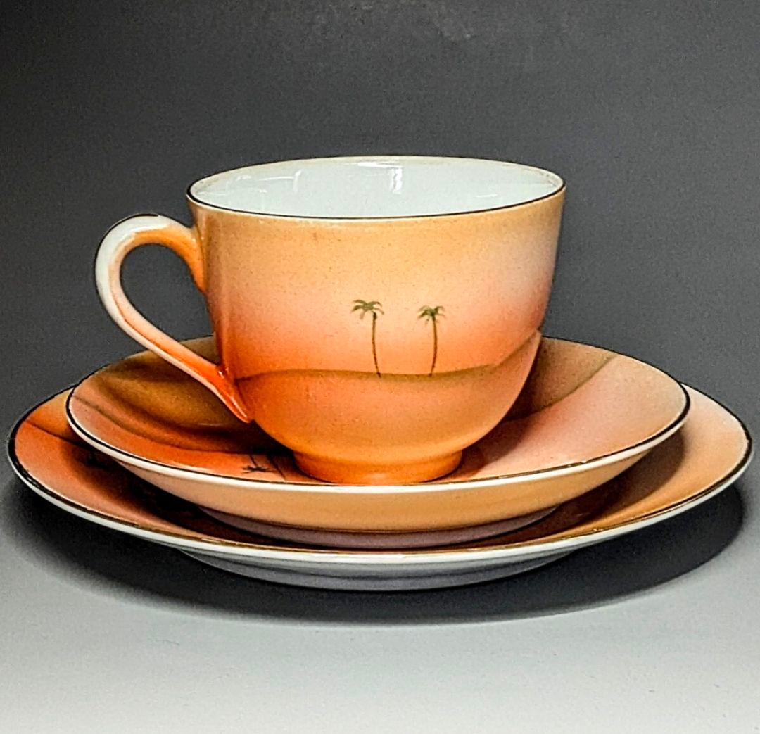 オールドノリタケ美品！金彩砂漠風景画 トリオセット　カップ＆ソーサー　プレー卜