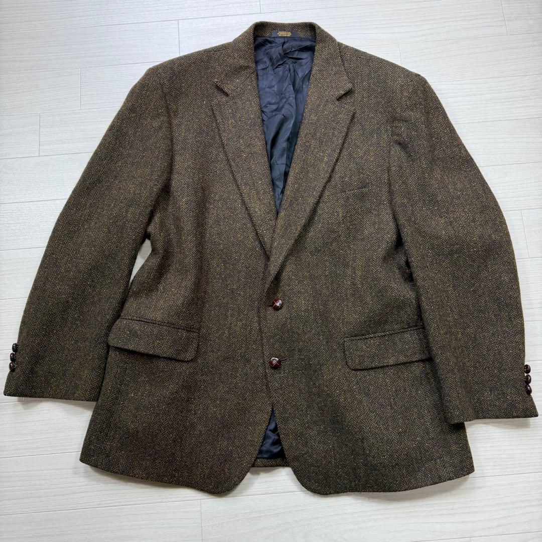 極美品 ハリスツイード ヴィンテージ ヘリンボーン ツイード 胡桃ボタン XL