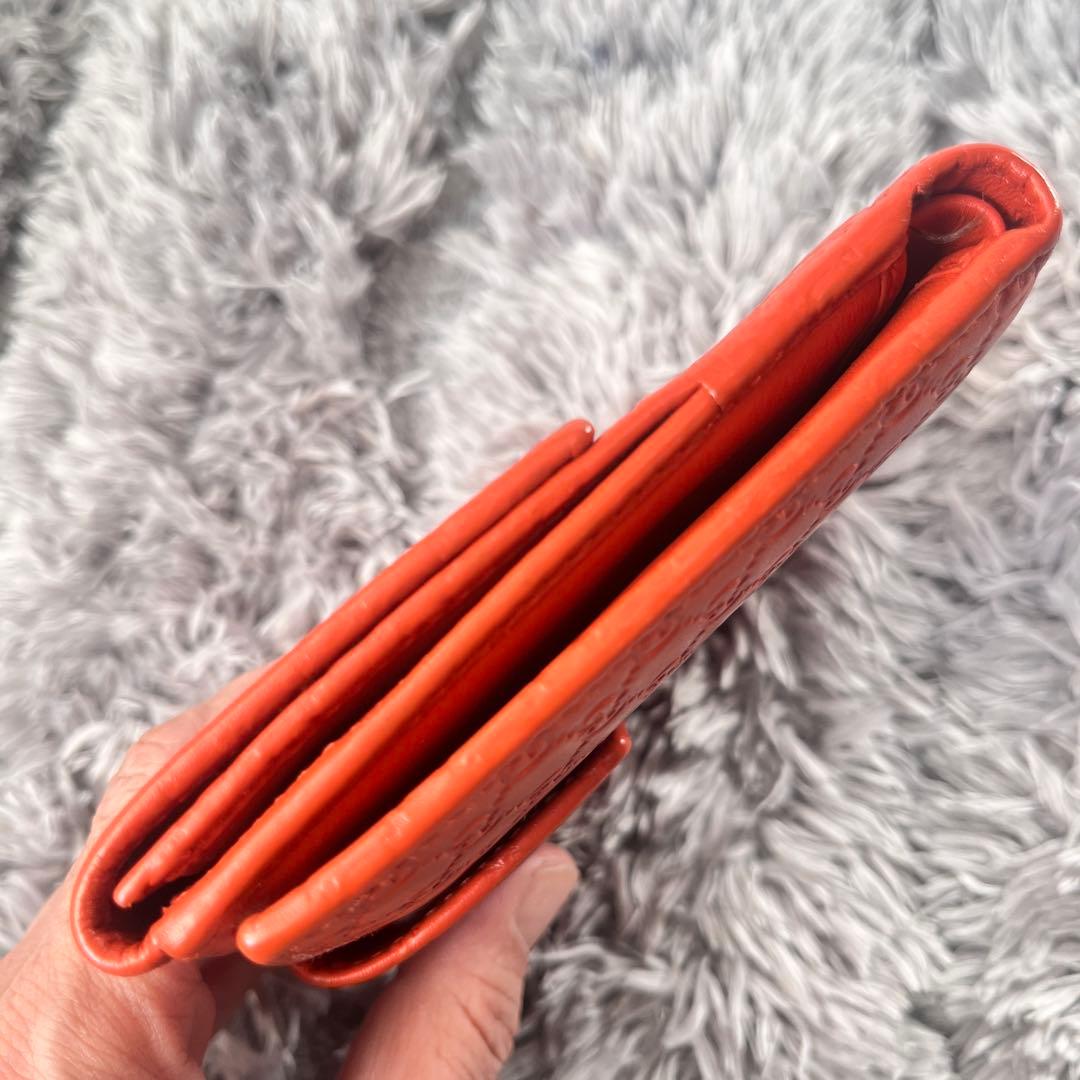 美品✨GUCCI マイクロシマ　折り財布　オレンジ　ロゴプレート　Wホック