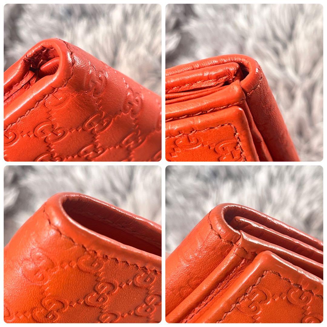 美品✨GUCCI マイクロシマ　折り財布　オレンジ　ロゴプレート　Wホック
