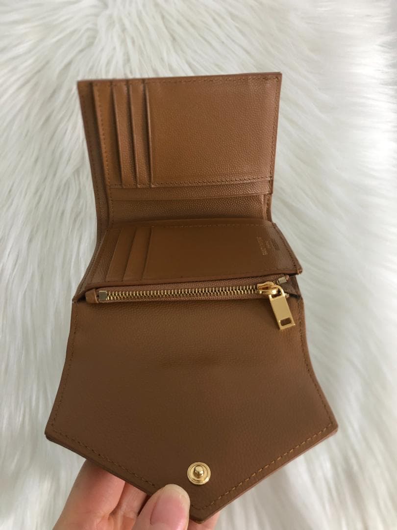 折り畳み財布　ブラウン　カードホルダー　YSLロゴ　バッグ　素晴らしい　本革