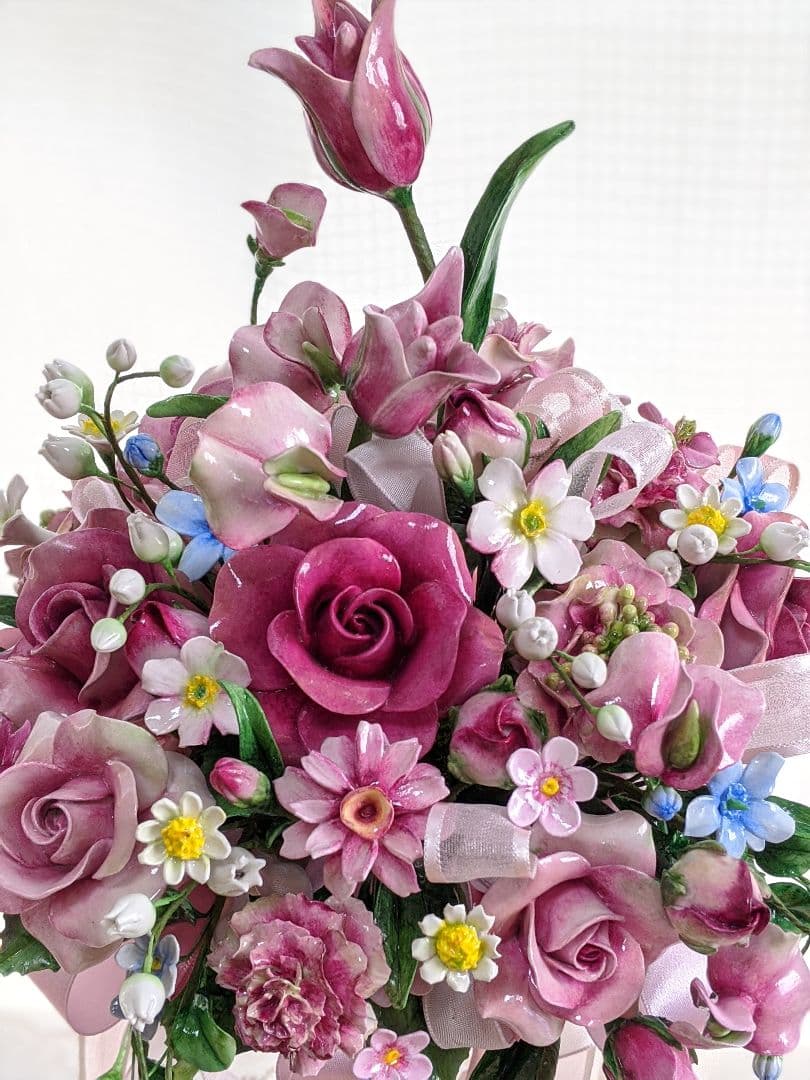 クレイフラワー♡ロココ調薔薇のフラワーアレンジメント♡ハンドメイド