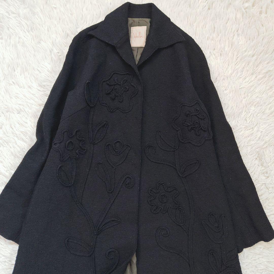 【シビラ/Sybilla】立体花柄ロングコート Aライン スナップボタン 日本製