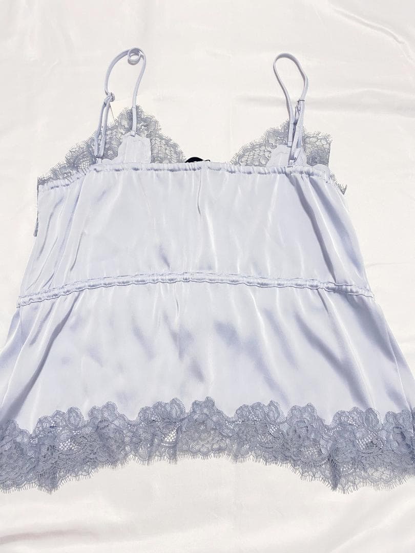 【ZARA】 レースサテンキャミソール パステルブルー M