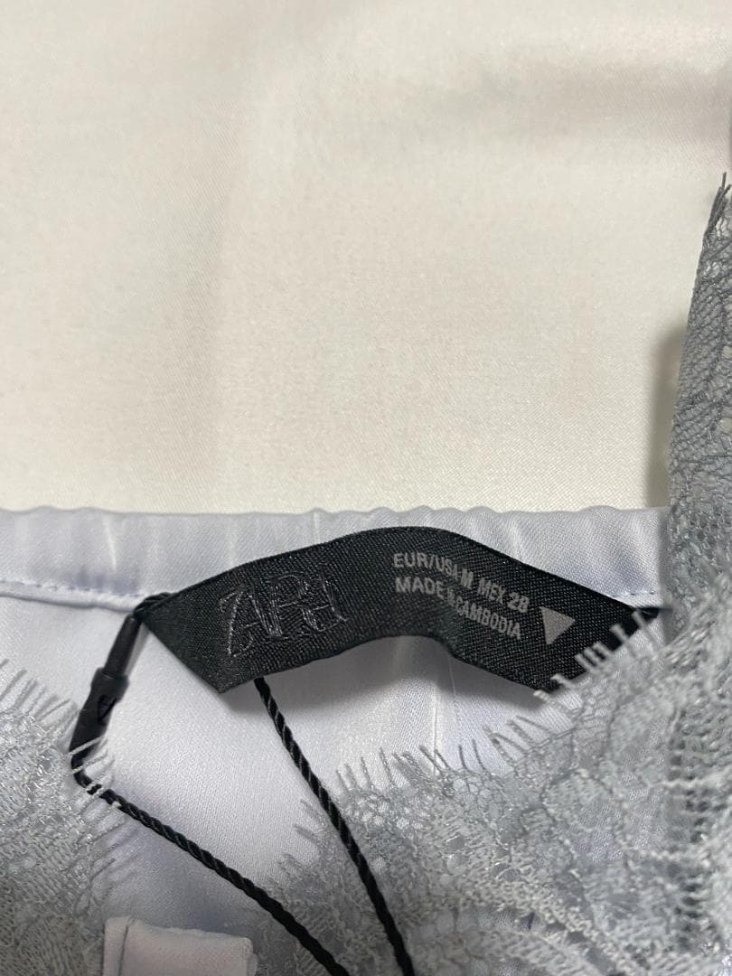 【ZARA】 レースサテンキャミソール パステルブルー M