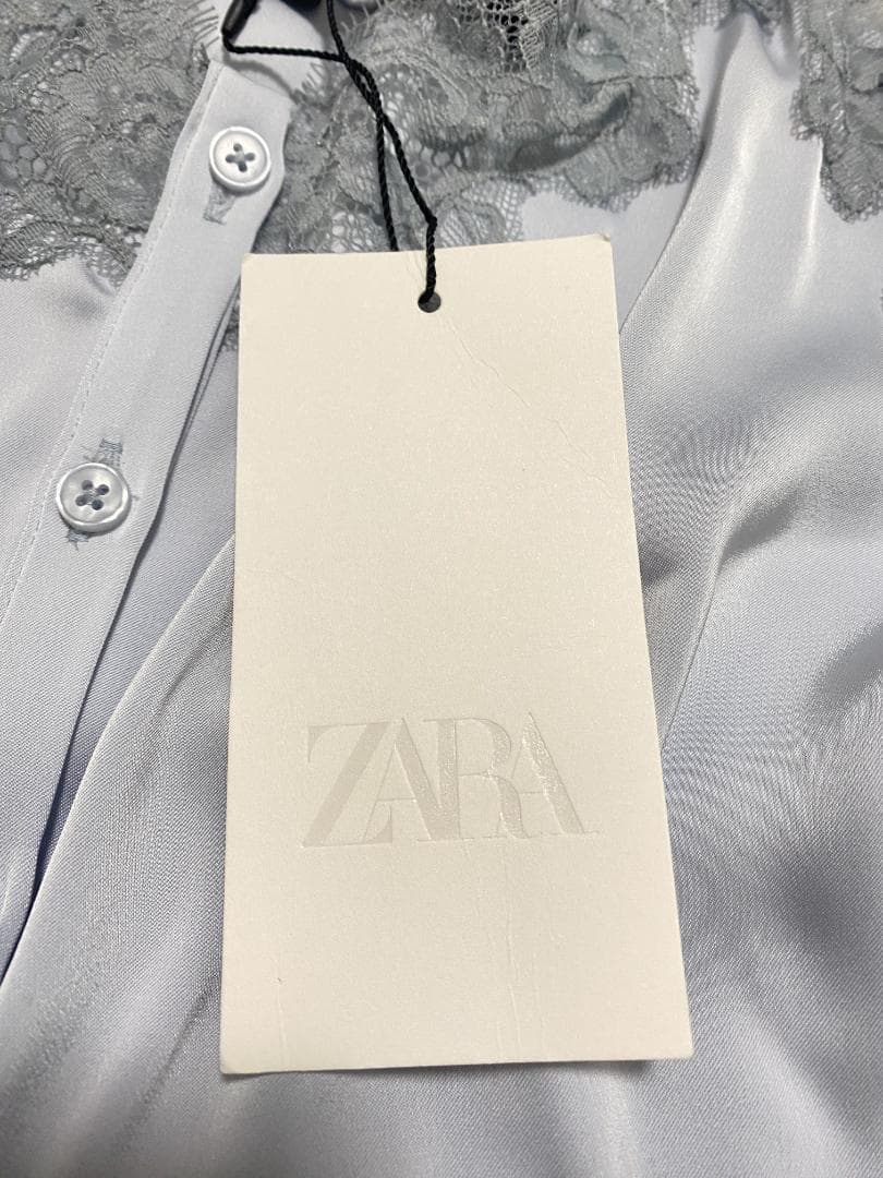 【ZARA】 レースサテンキャミソール パステルブルー M