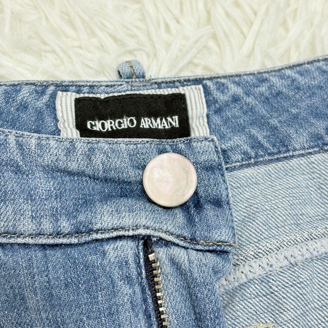 ジョルジオアルマーニ GAロゴ刺繍 デニムパンツ ライトブルー エイジング加工