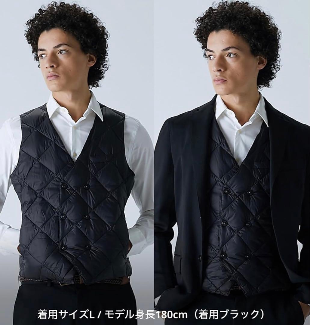 【TAION】タイオン メンズ ダブル ダウンジレ ブラック Lサイズ
