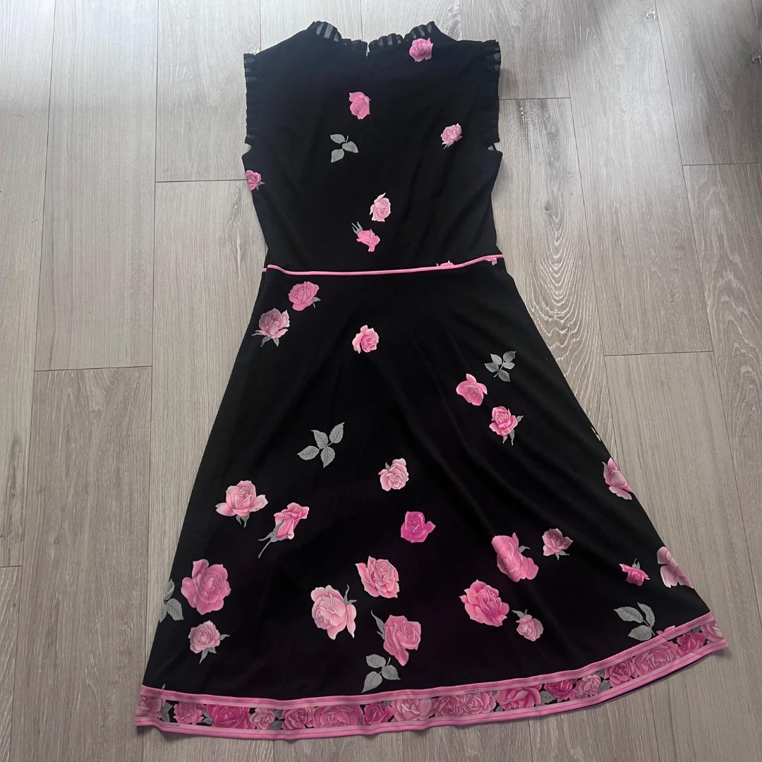 専用 美品 LEONARD カンカン素材 ノースリーブワンピース ローズ 薔薇