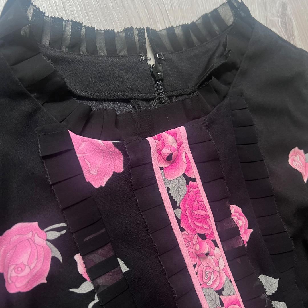 専用 美品 LEONARD カンカン素材 ノースリーブワンピース ローズ 薔薇