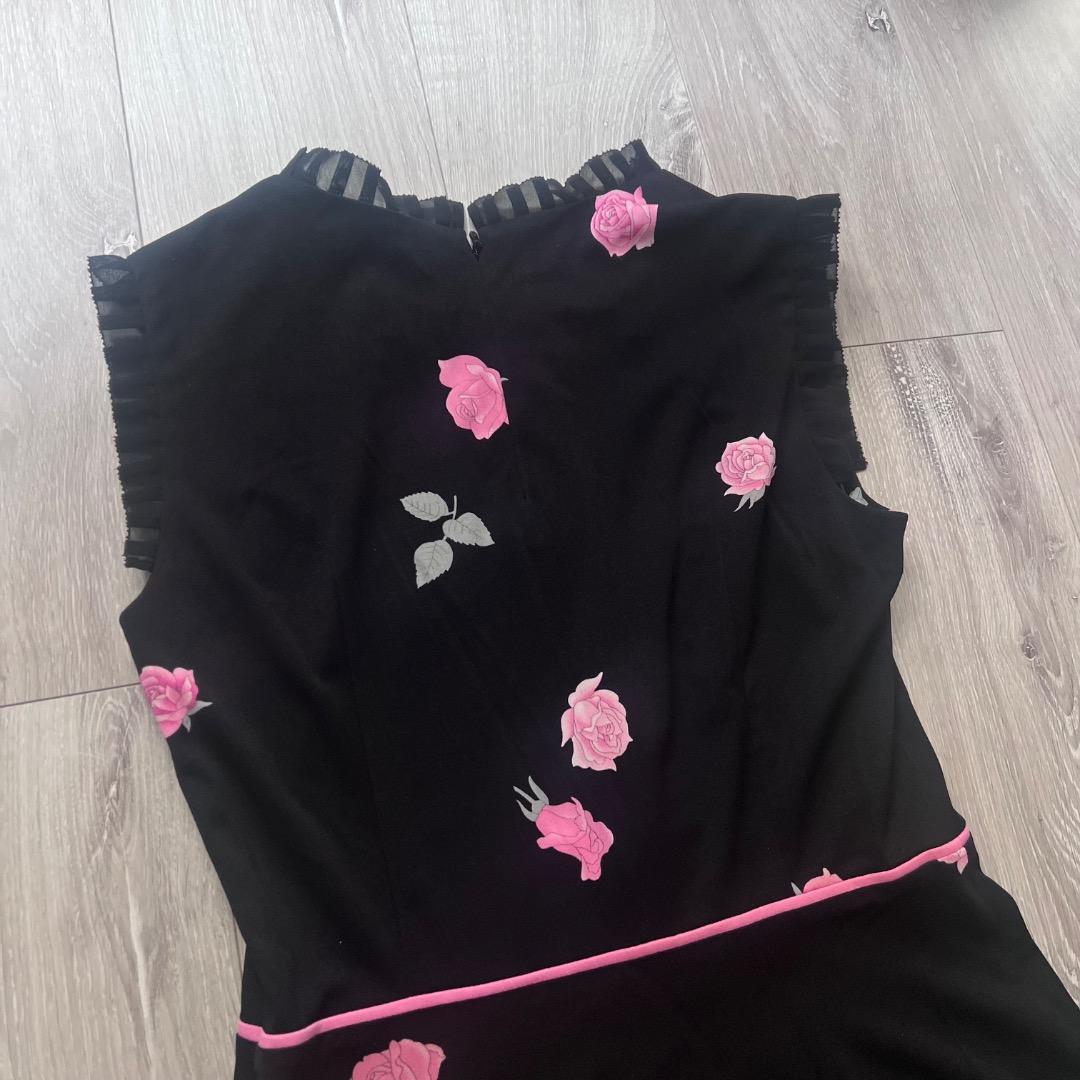 専用 美品 LEONARD カンカン素材 ノースリーブワンピース ローズ 薔薇