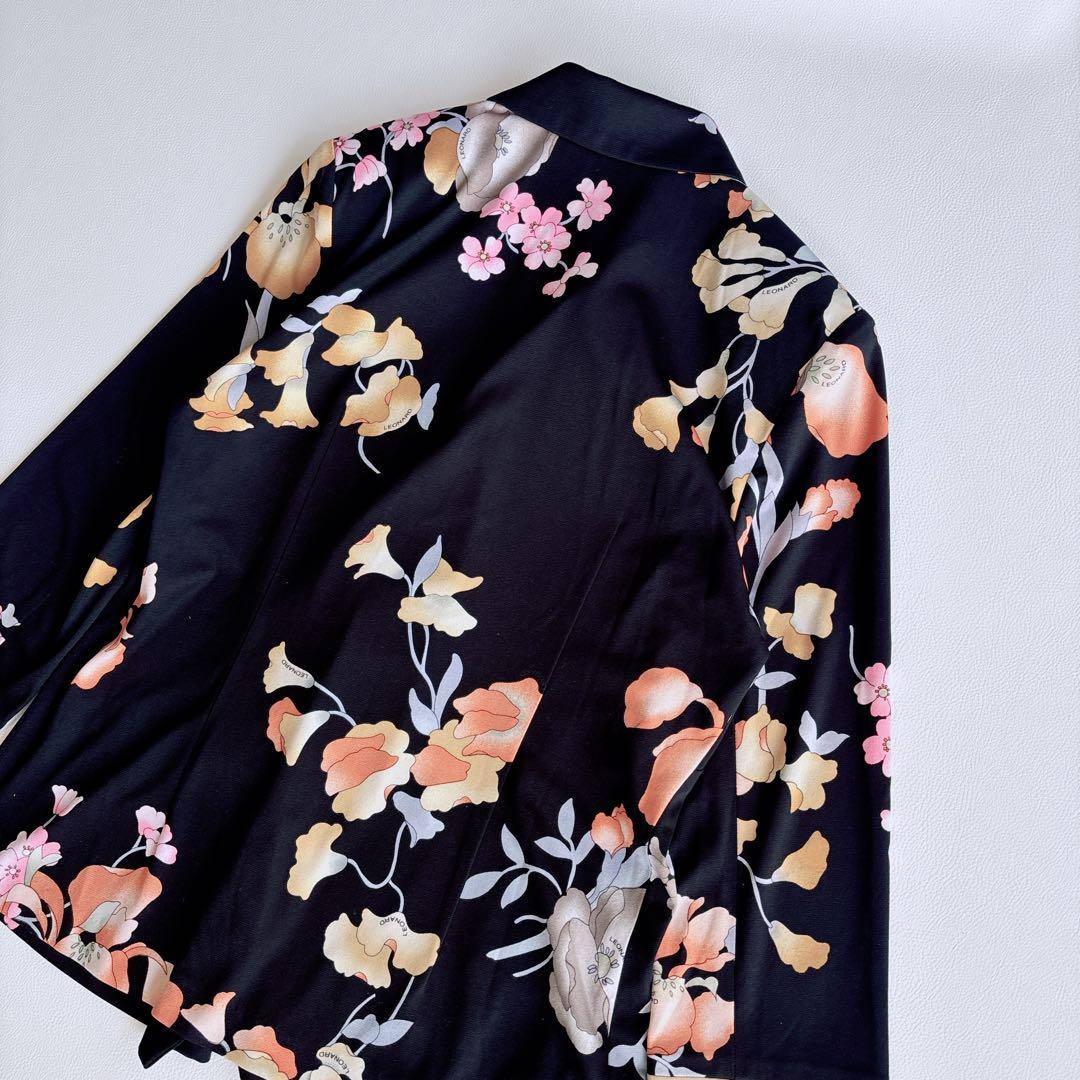 美品✨LEONARD レオナール ジャケット　トリム　花柄　総柄　黒