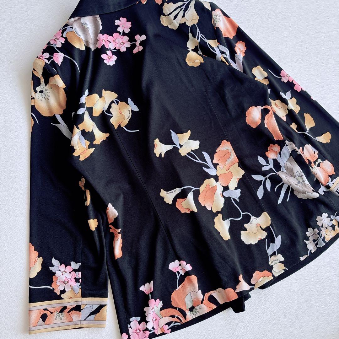 美品✨LEONARD レオナール ジャケット　トリム　花柄　総柄　黒