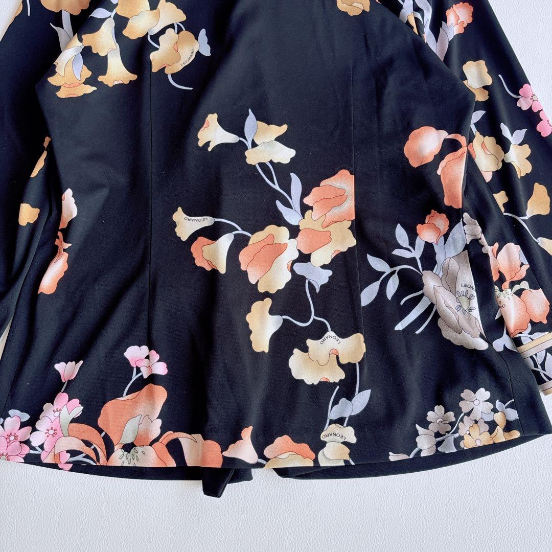 美品✨LEONARD レオナール ジャケット　トリム　花柄　総柄　黒