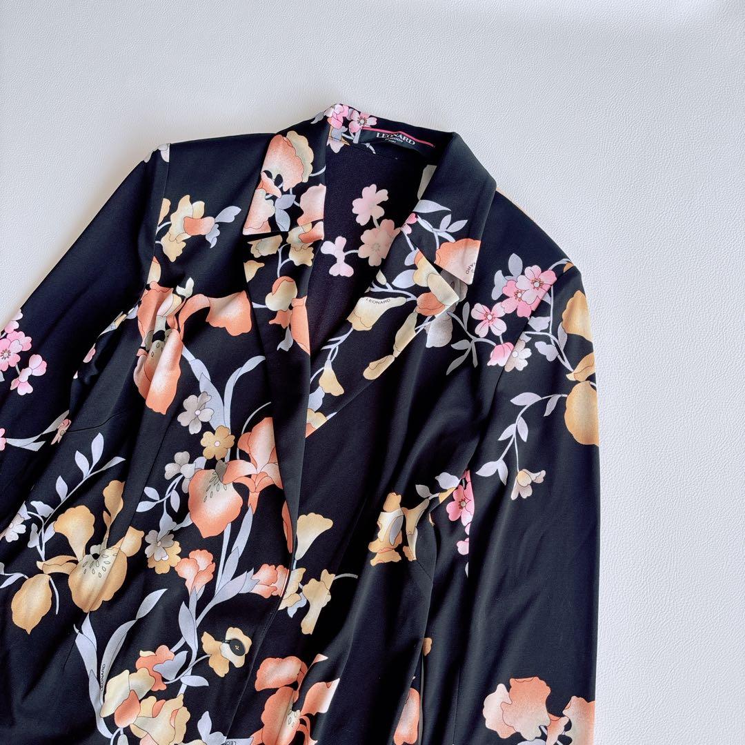 美品✨LEONARD レオナール ジャケット　トリム　花柄　総柄　黒