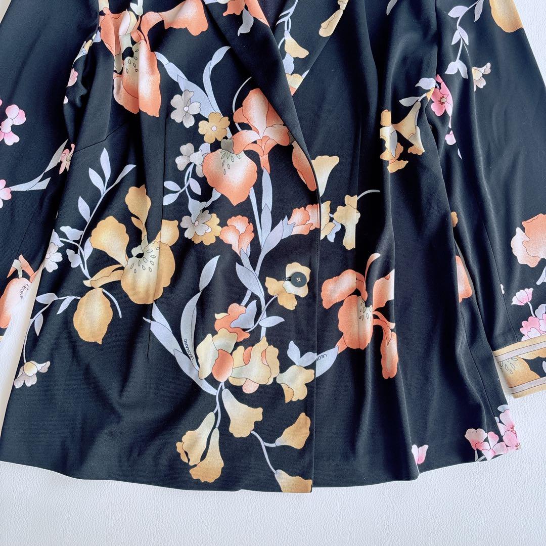 美品✨LEONARD レオナール ジャケット　トリム　花柄　総柄　黒