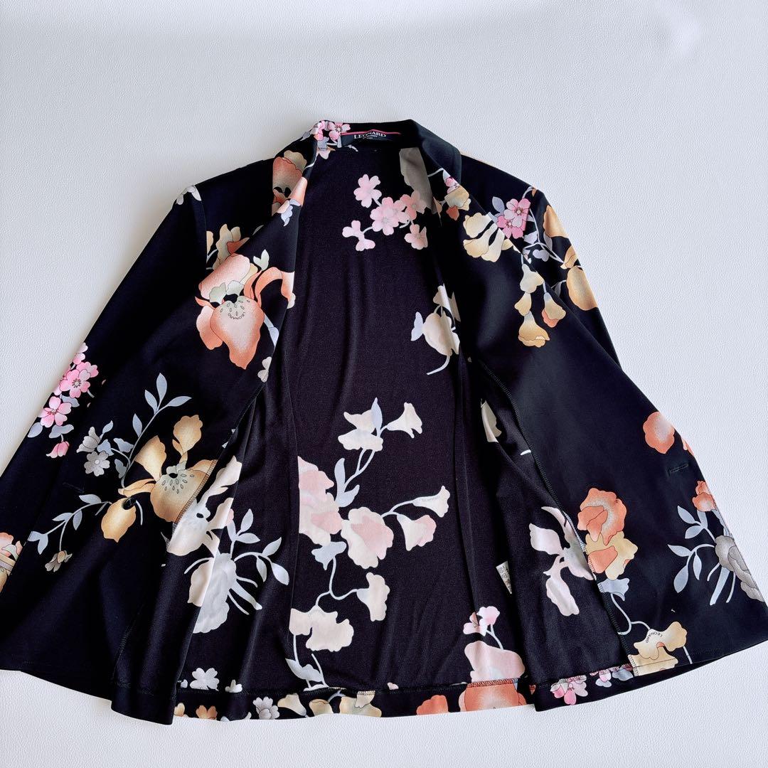 美品✨LEONARD レオナール ジャケット　トリム　花柄　総柄　黒