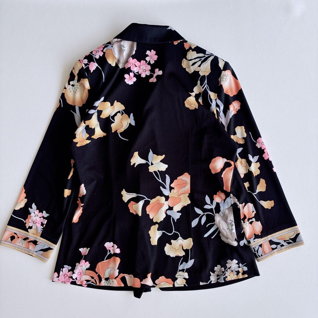 美品✨LEONARD レオナール ジャケット　トリム　花柄　総柄　黒