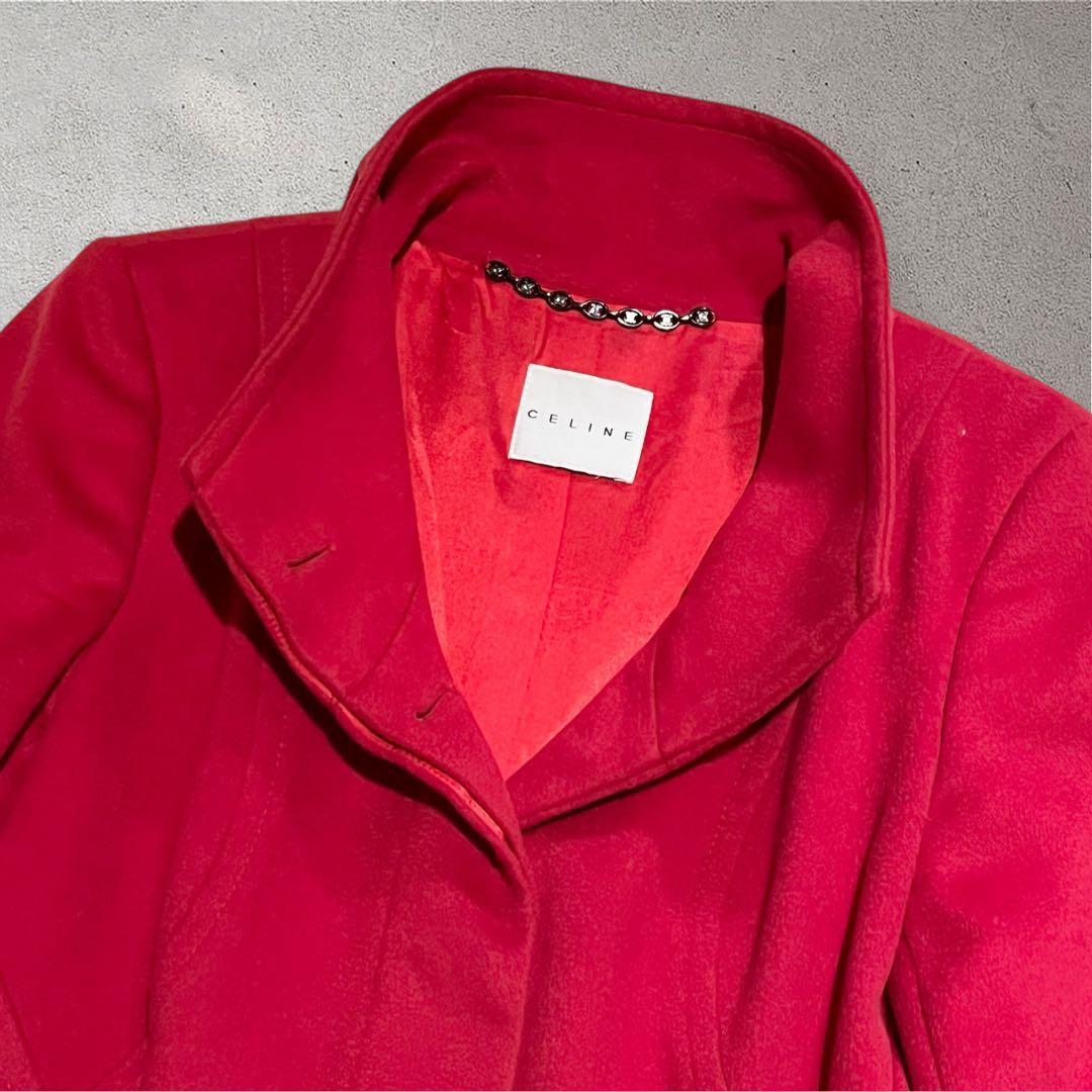 CELINE セリーヌ ウール ロングコート Aライン トリオンフ　レッド