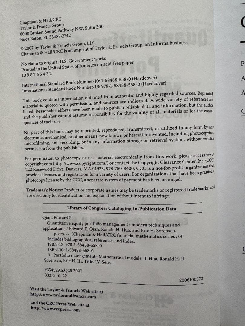 ビジネス・経済 Quantitative Equity Portfolio Management