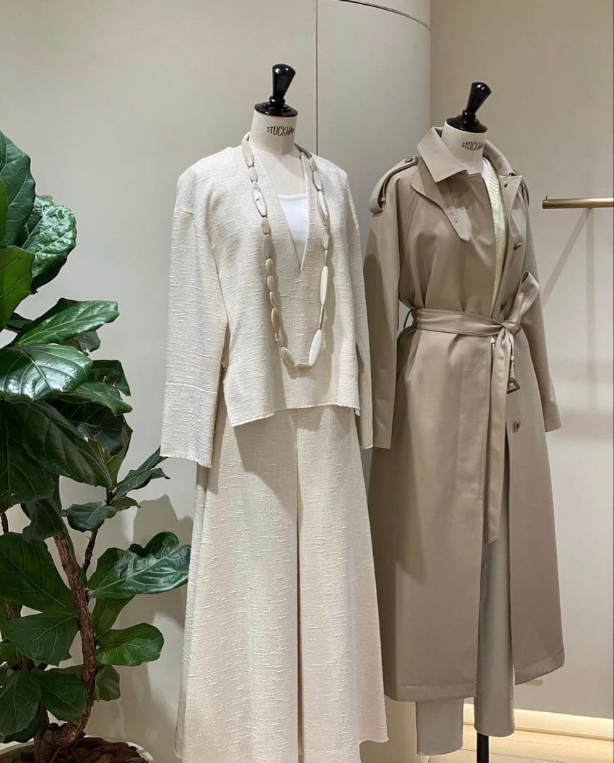 極美品✨️定価10万　エブール　コットンシルクシャンブレーステンカラーコート　濃紺