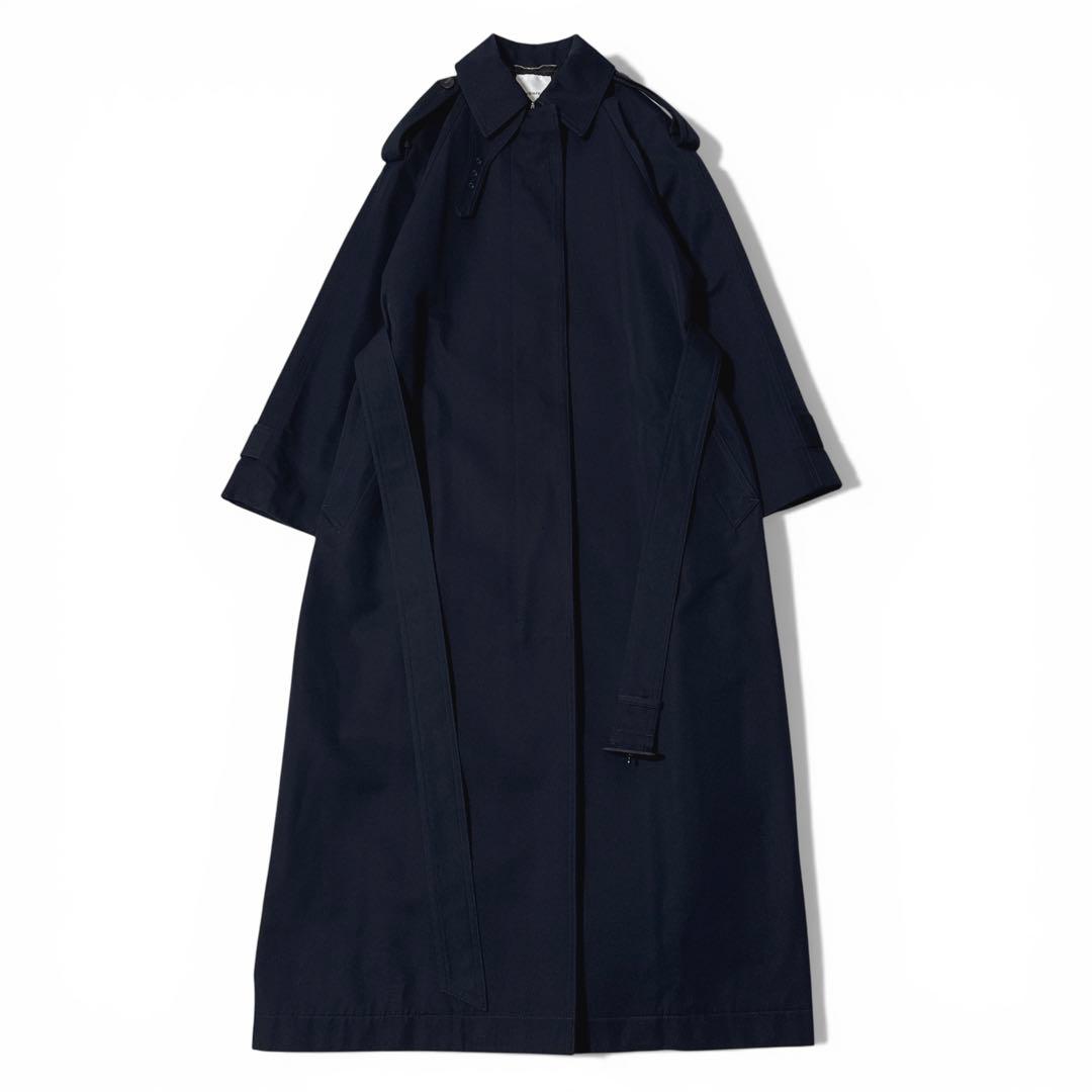 極美品✨️定価10万　エブール　コットンシルクシャンブレーステンカラーコート　濃紺