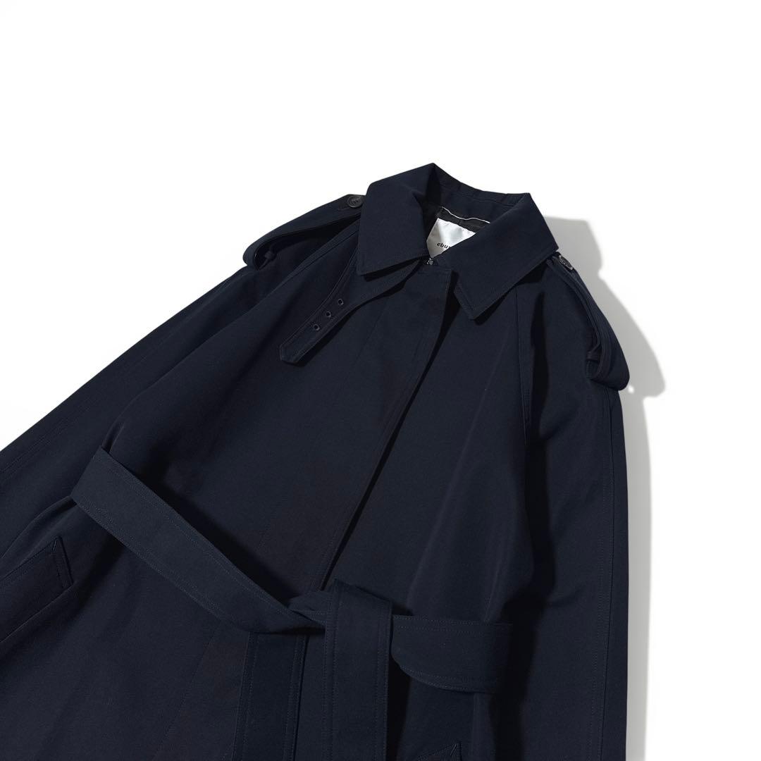 極美品✨️定価10万　エブール　コットンシルクシャンブレーステンカラーコート　濃紺