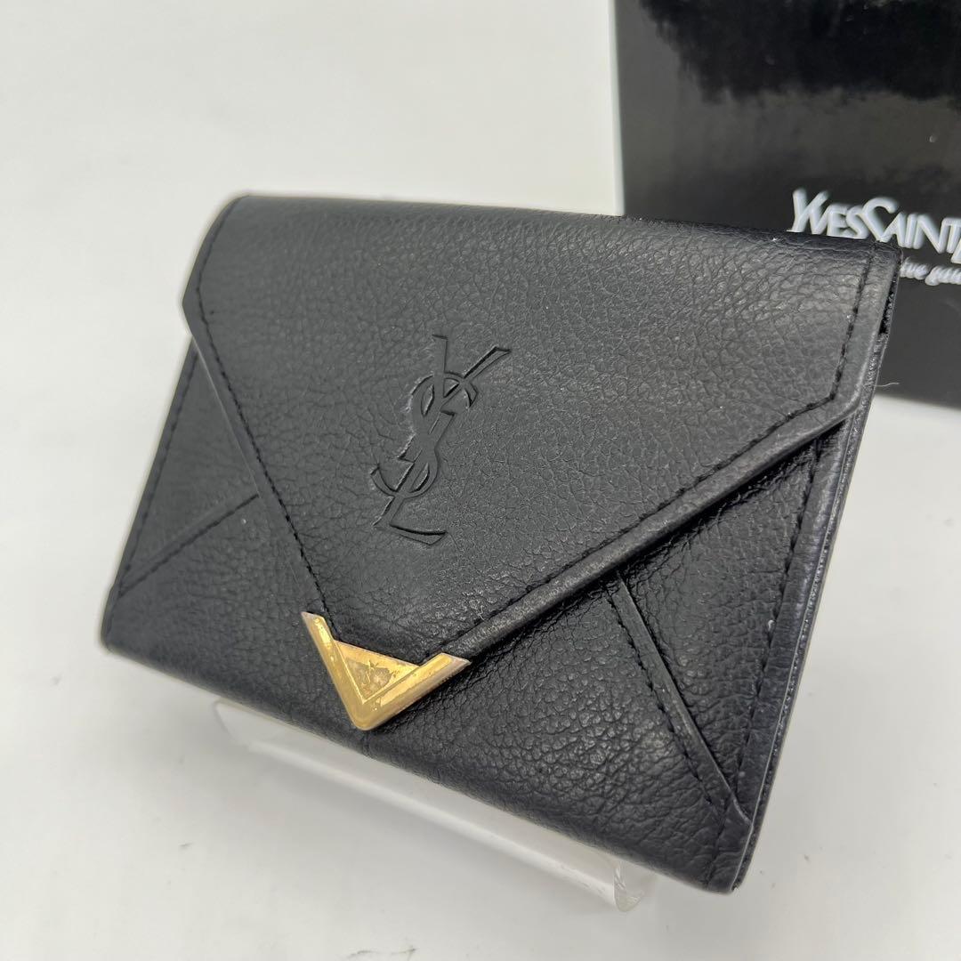 イヴサンローラン 名刺入れ カードケース カサンドラ YSLロゴ 黒 レザー