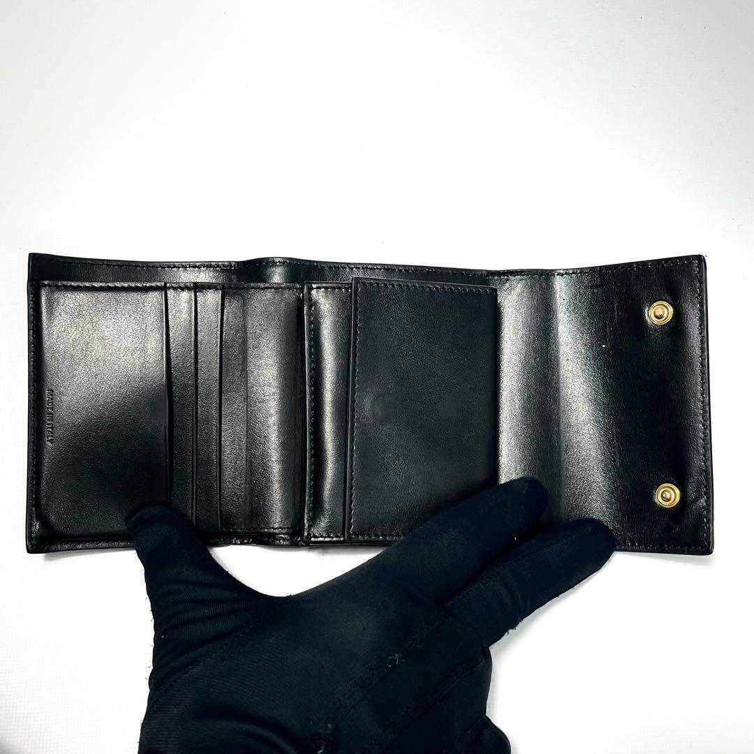 レア✨セリーヌ 三つ折り財布 スモールウォレット 刻印 レザー ブラック