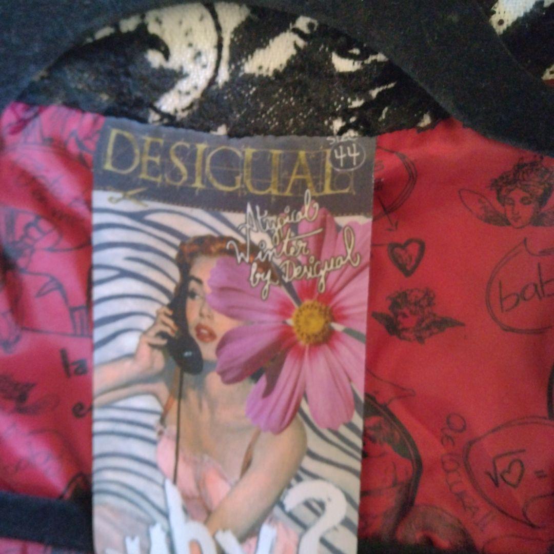 Desigual チェスターコート 白黒ハウンドトゥース