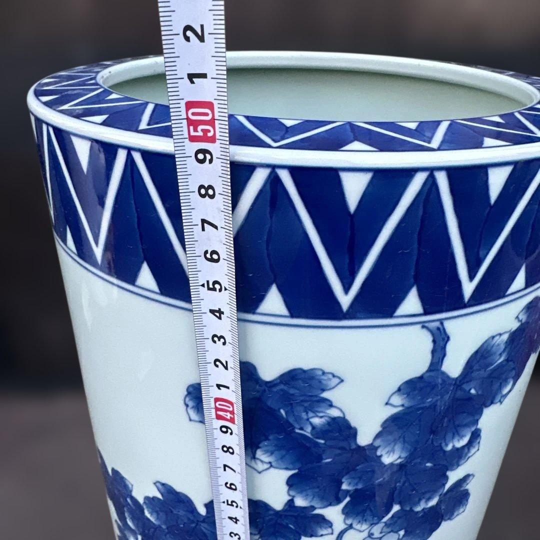 お値下げ❣️青と白のブドウモチーフ陶器　傘立て