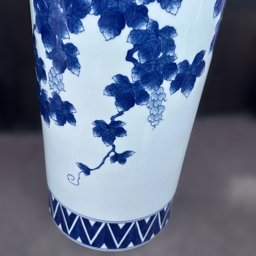 お値下げ❣️青と白のブドウモチーフ陶器　傘立て