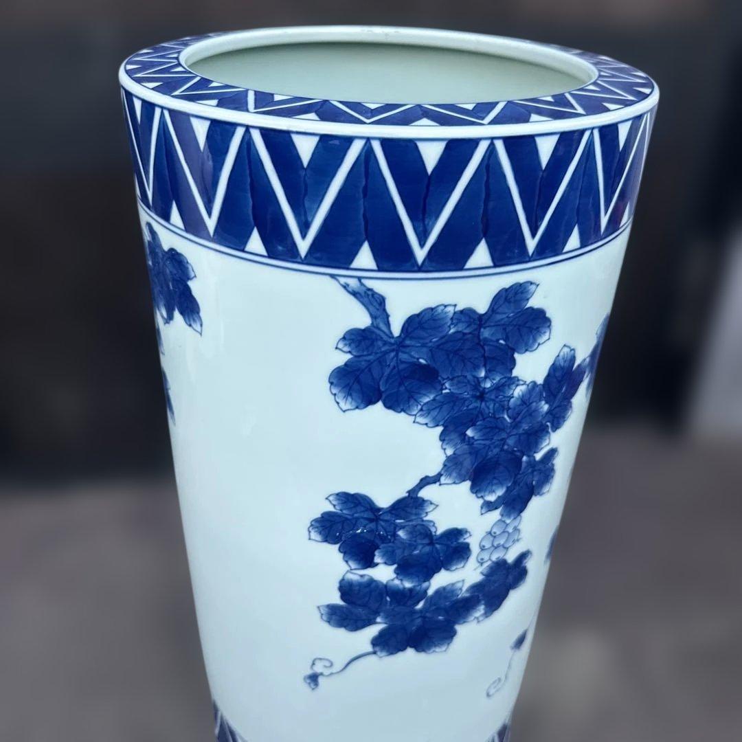 お値下げ❣️青と白のブドウモチーフ陶器　傘立て