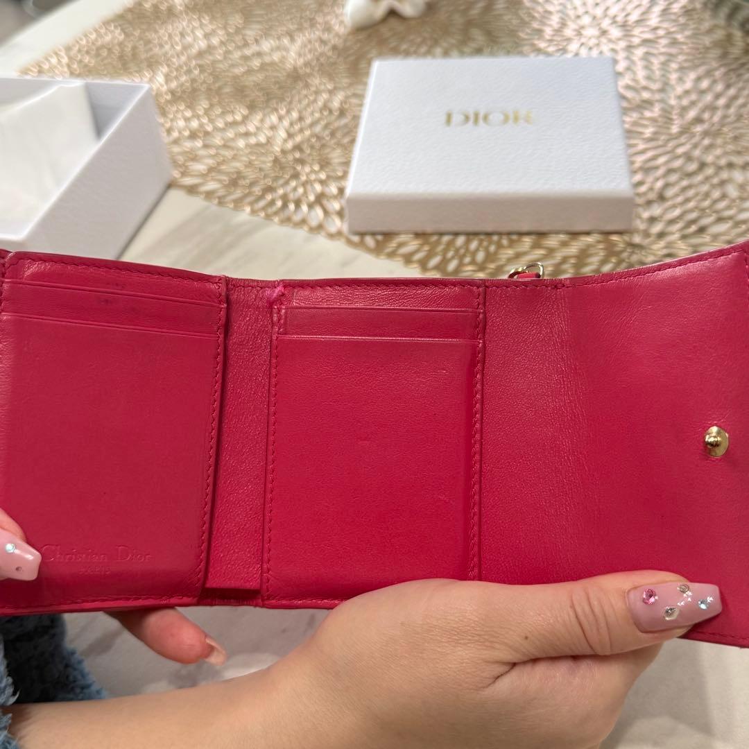 DIOR ディオール エナメル 三つ折り財布 ピンク 箱付き 正規品 美品