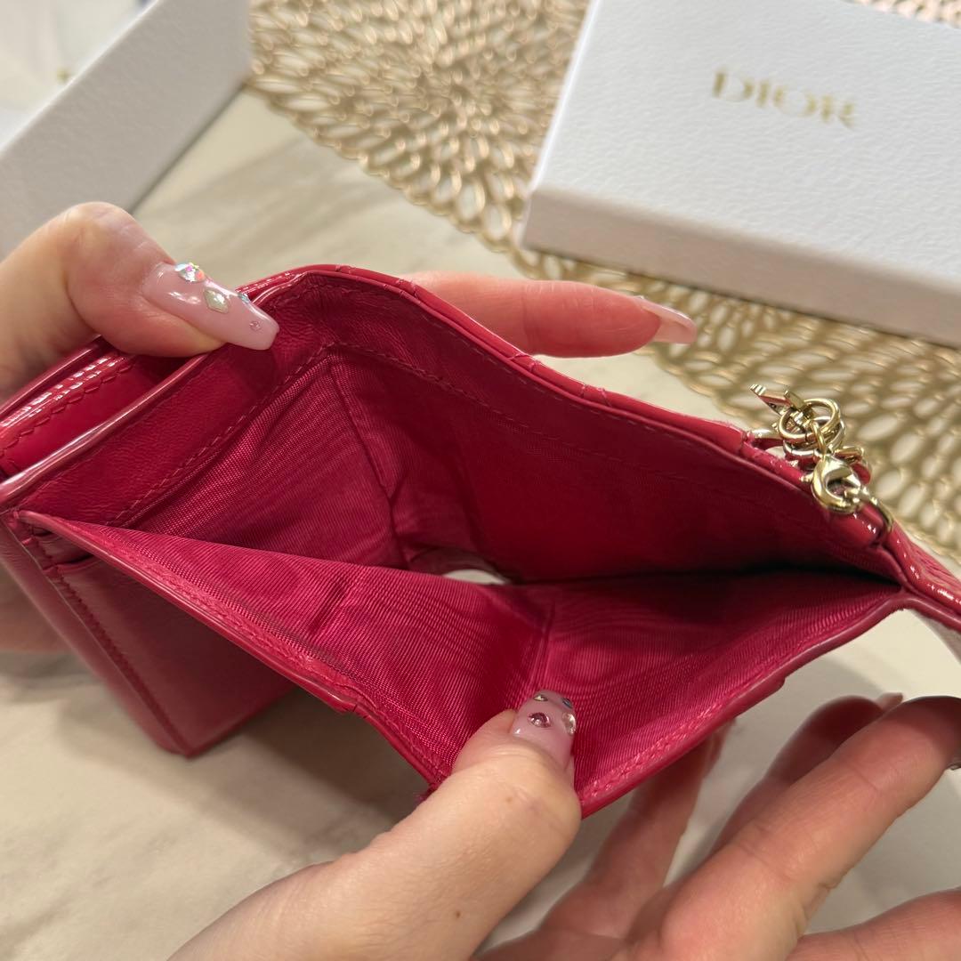 DIOR ディオール エナメル 三つ折り財布 ピンク 箱付き 正規品 美品