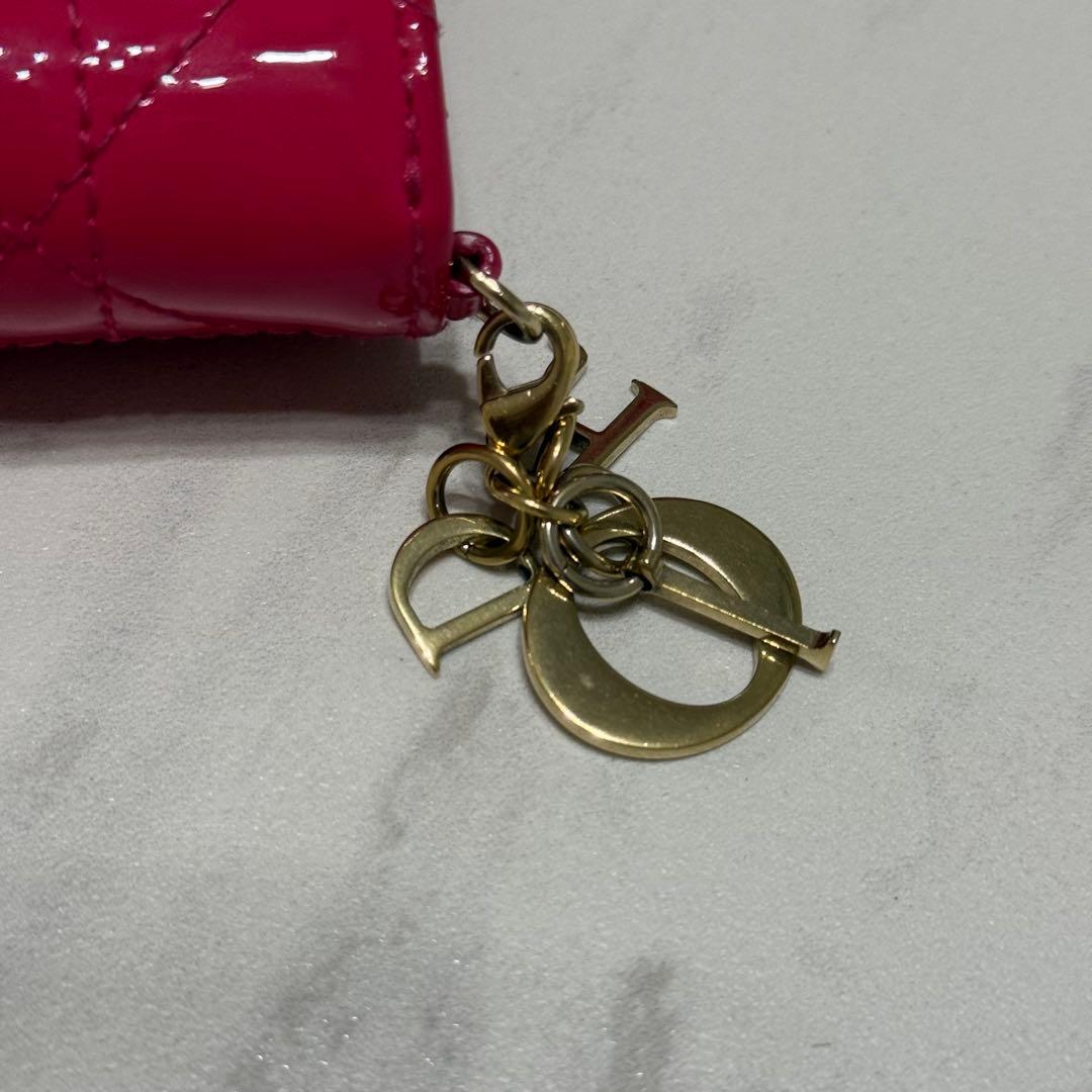 DIOR ディオール エナメル 三つ折り財布 ピンク 箱付き 正規品 美品