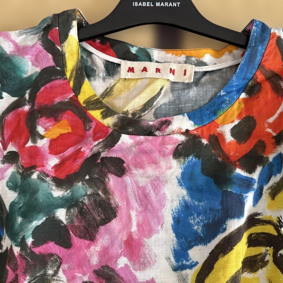 MARNI 花柄フリル半袖Tシャツ