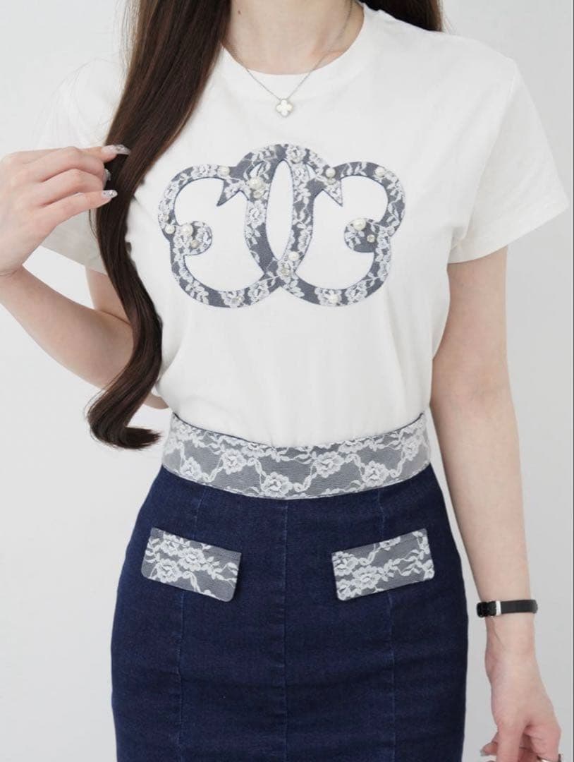 トップス lumignon Denim lace lumi papillon T