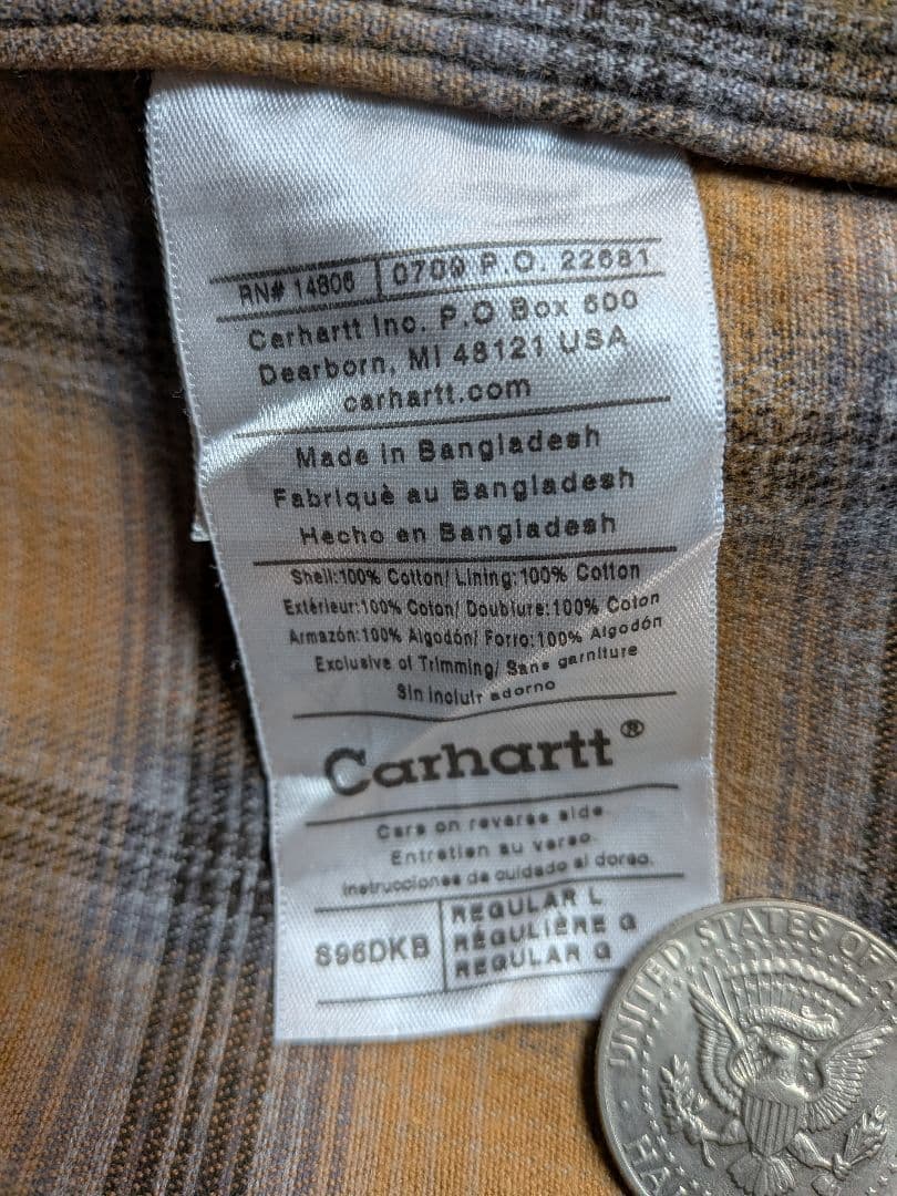 Carhartt 2009年製カーハートコットンダックシャツ 裏ネル濃いブラウン