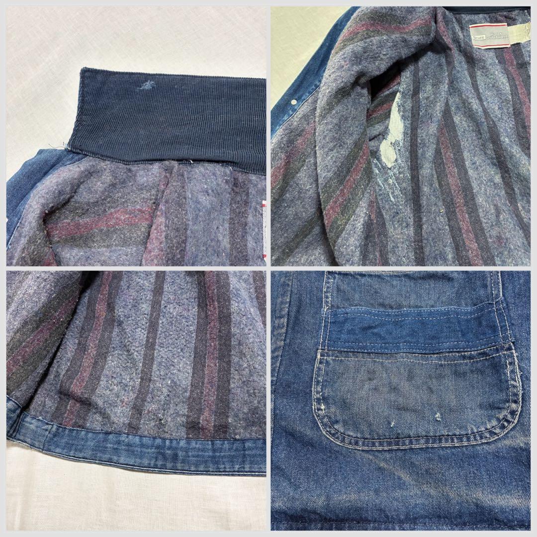 70s SEARS シアーズ 襟コーズ 裏 ブランケット デニム カバーオール