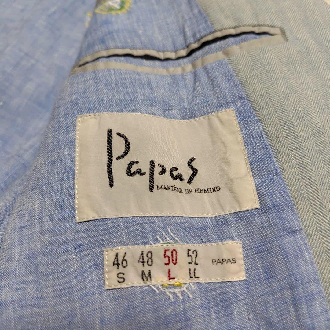 パパス PAPAS デニム テーラードジャケット 50 銀ボタン ヘリンボーン