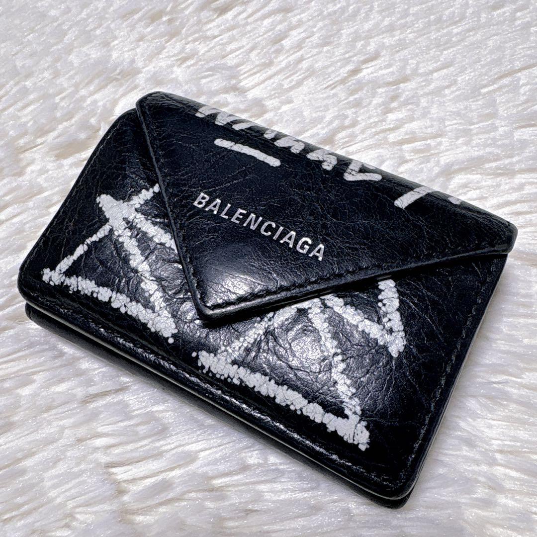 ✩付属品完備⭐︎BALENCIAGA バレンシアガ 三つ折り財布 グラフィティ 黒