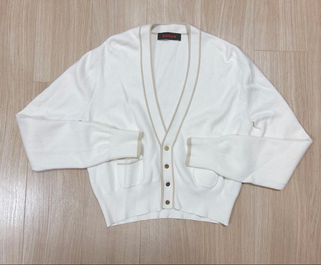 caban コットンカシミヤ パイピングVネックショートカーディガン