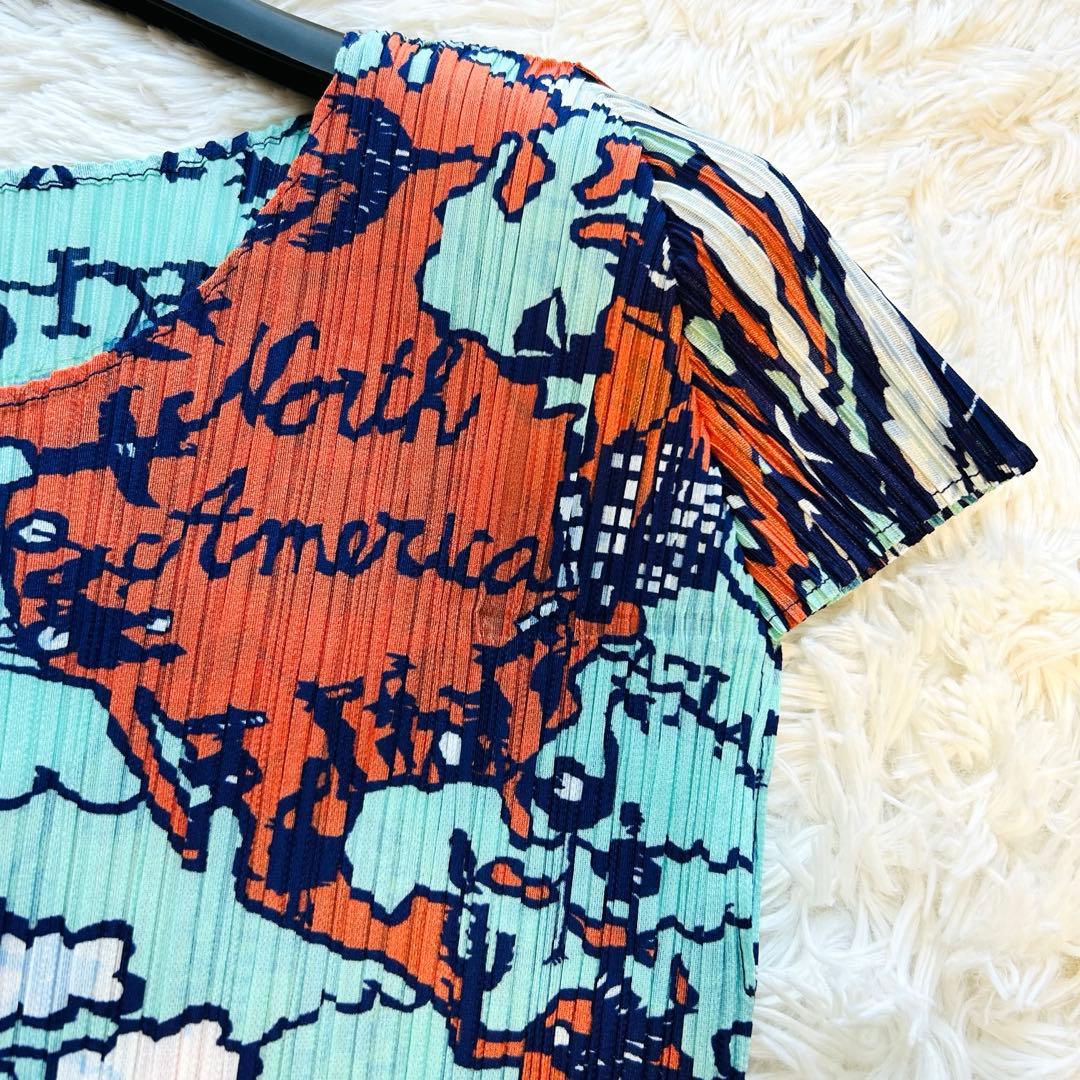 希少✨プリーツプリーズ 地図柄 半袖 Tシャツ カットソー イッセイミヤケ