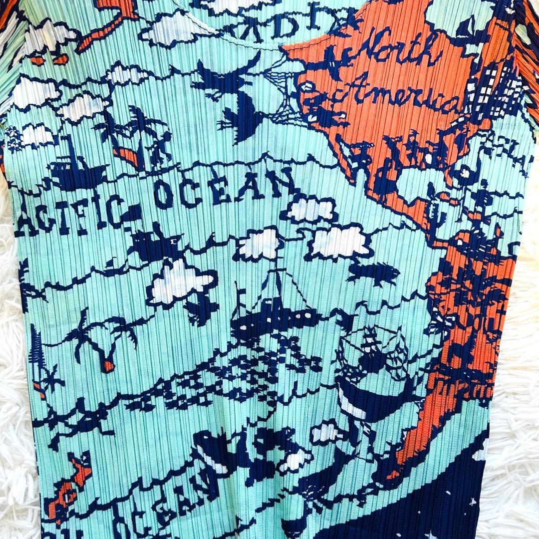 希少✨プリーツプリーズ 地図柄 半袖 Tシャツ カットソー イッセイミヤケ
