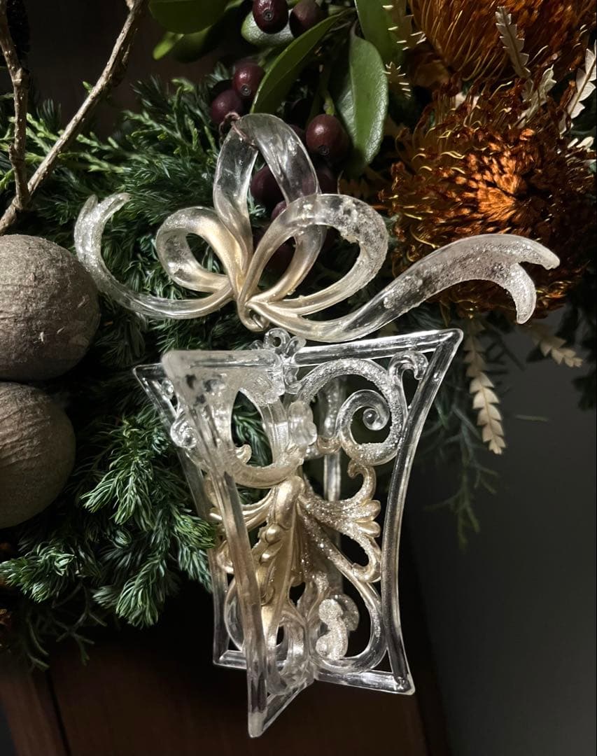 [特大]Xmasフレッシュ針葉樹ベル付ナチュラルドライフラワー 48㎝